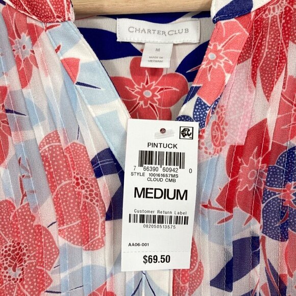 Charter Club Floral Pintuck Blouse Boho Peasant Grandma Cottage Core NWT M - Picture 5 of 6
